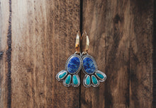 Load image into Gallery viewer, Lapis + Turquoise Bloom Earrings
