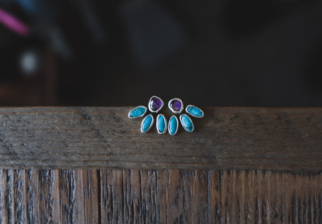 Amethyst + Turquoise Bloom Studs